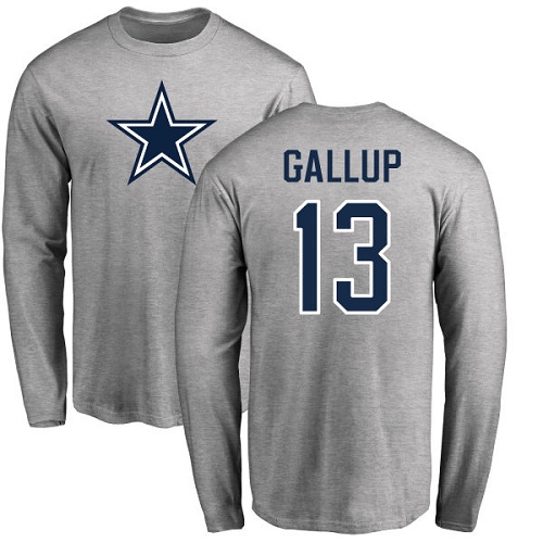 Men Dallas Cowboys Ash Michael Gallup Name and Number Logo #13 Long Sleeve Nike NFL T Shirt